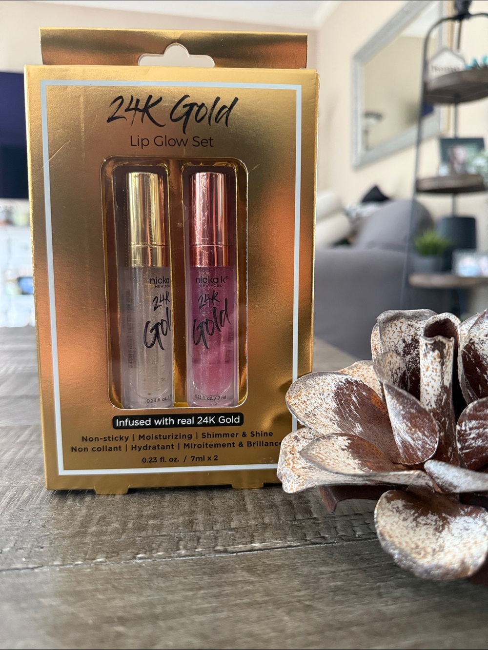 24K Gold Lip Glow Set - Gold & Pink Sheer Shine